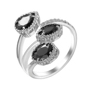 925 Silver stamped Multi-Layer Black CZ Zircon Rings. Size 6